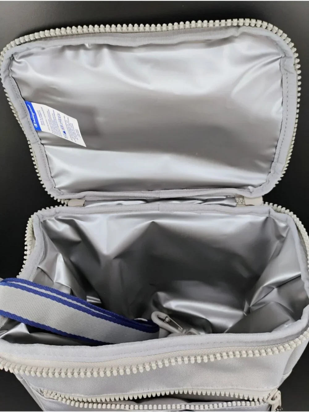 Champion Gray Insulated Lunch Box With Adjustable Strap Front Zipper Pocket